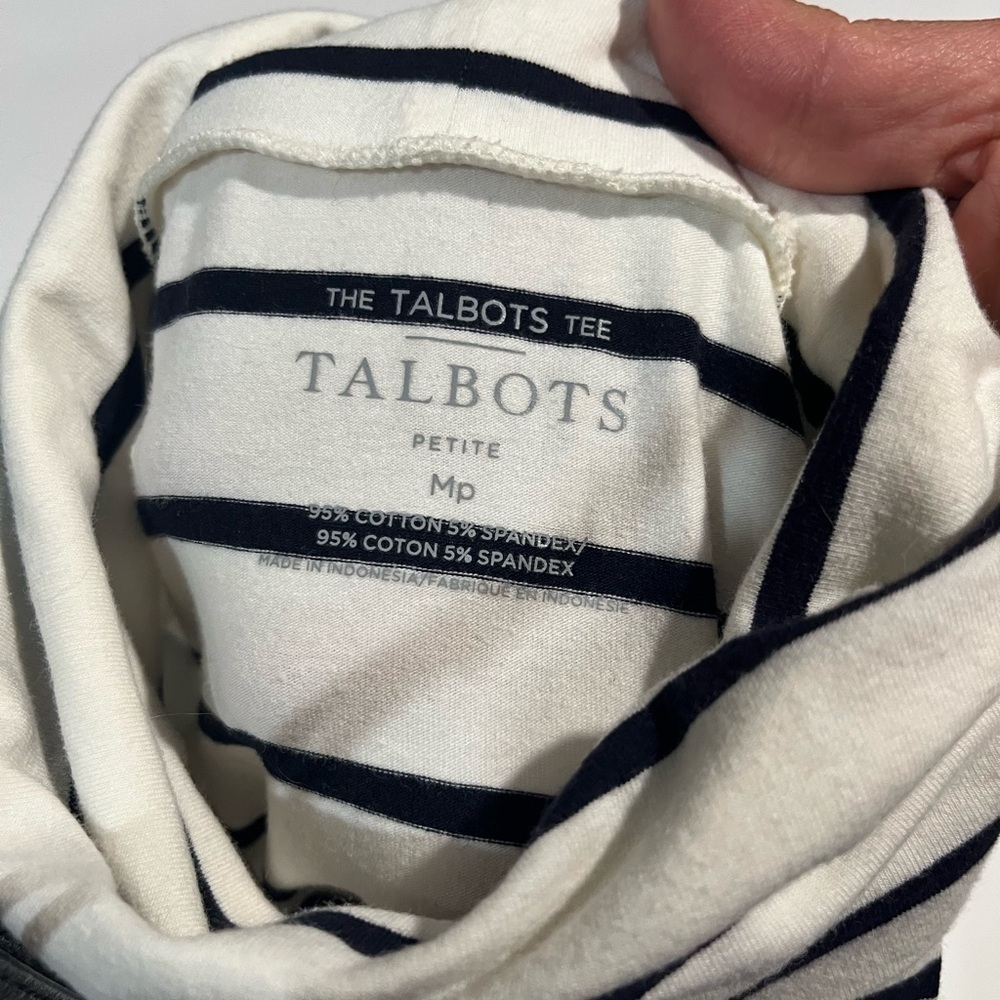 Talbots White and Blue Fitted Ribbed Long Sleeve Tee - Picture 3 of 4